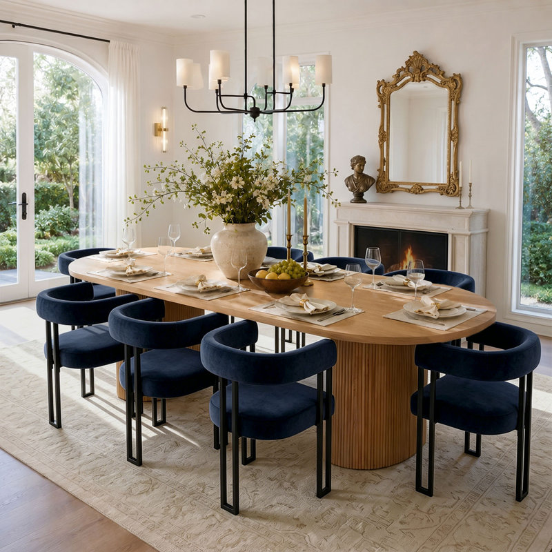 Ensemble de 8 fauteuils de salle à manger rembourrés en velours de 18 po (ensemble de 8), Bleu
