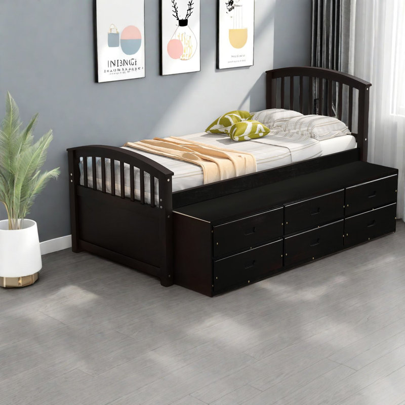 Lits de rangement simples en bois pour les maisons modernes