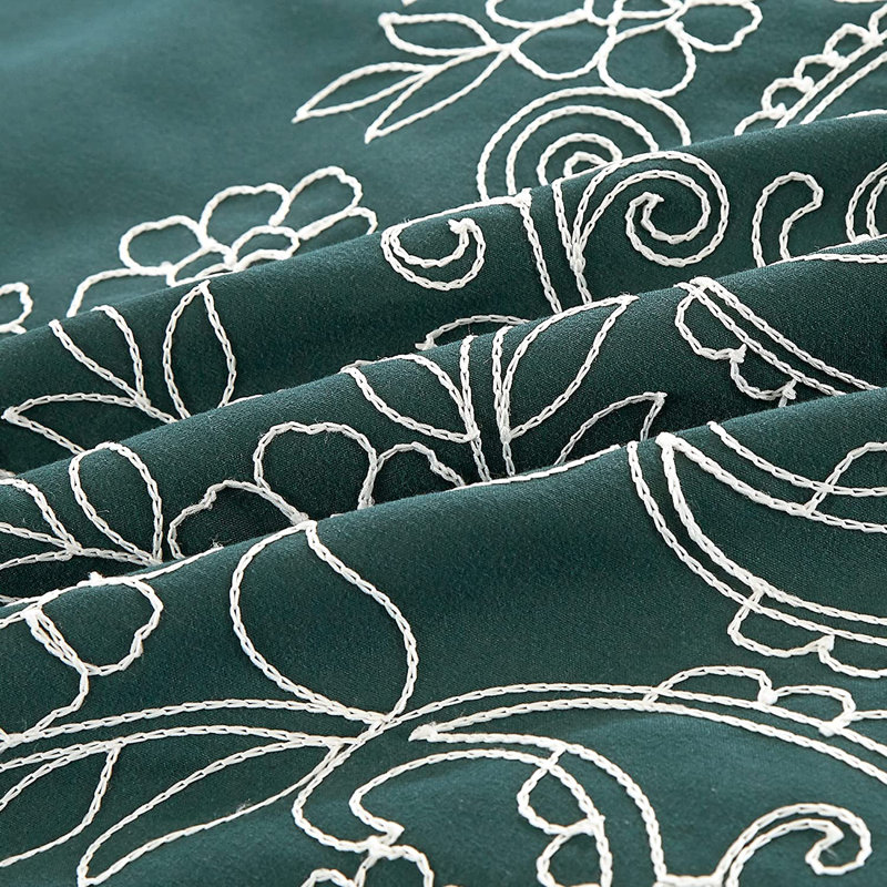 7 Piece Paisley Embroidered  Comforter Set, Queen Comforter + 2 Standard Shams, Teal