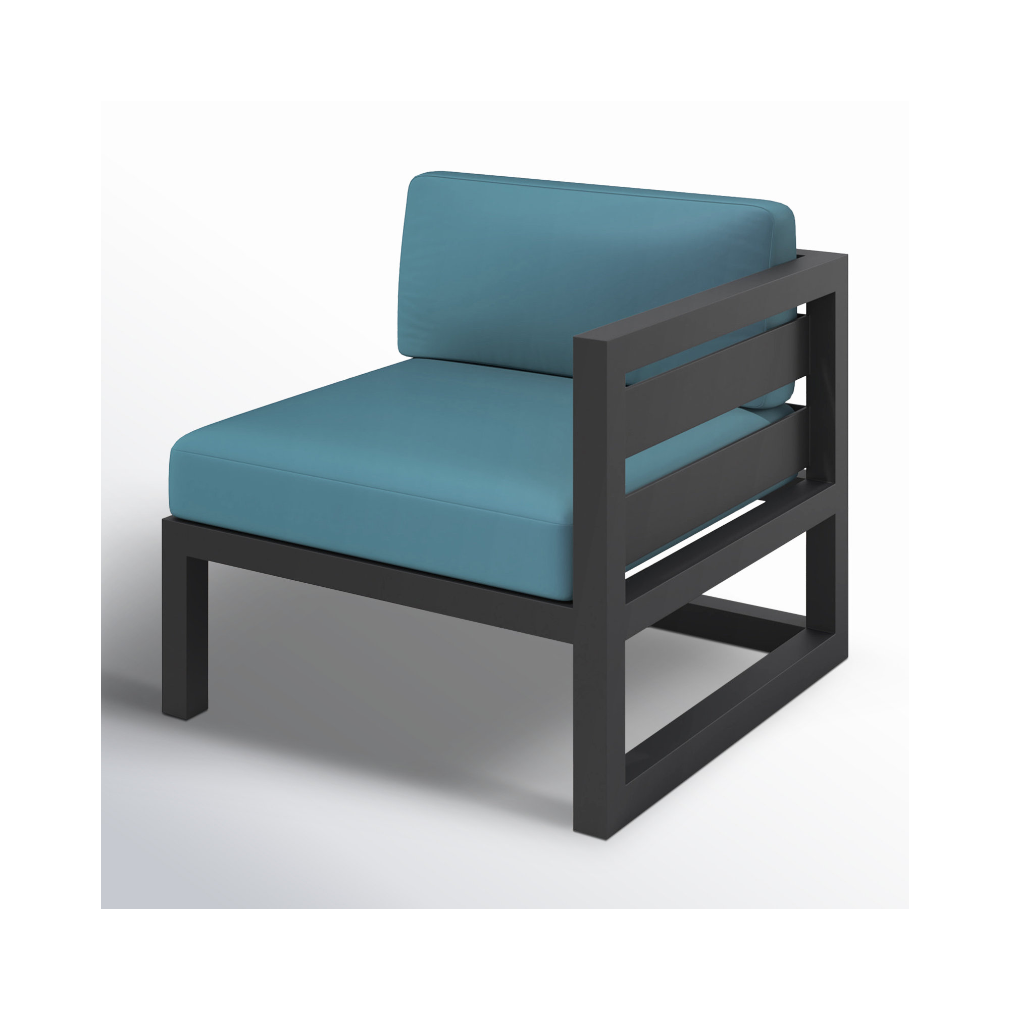 Smith Outdoor One Arm Lounge Chair with Sunbrella Cushions, Cast Lagoon, Black