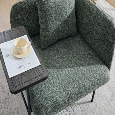 Fauteuil de loisir, fauteuil de détente avec petite table et coussin de dossier, chaises rembourrées modernes avec pieds en métal et poches latérales, canapé simple pour le salon / la chambre / le jardin