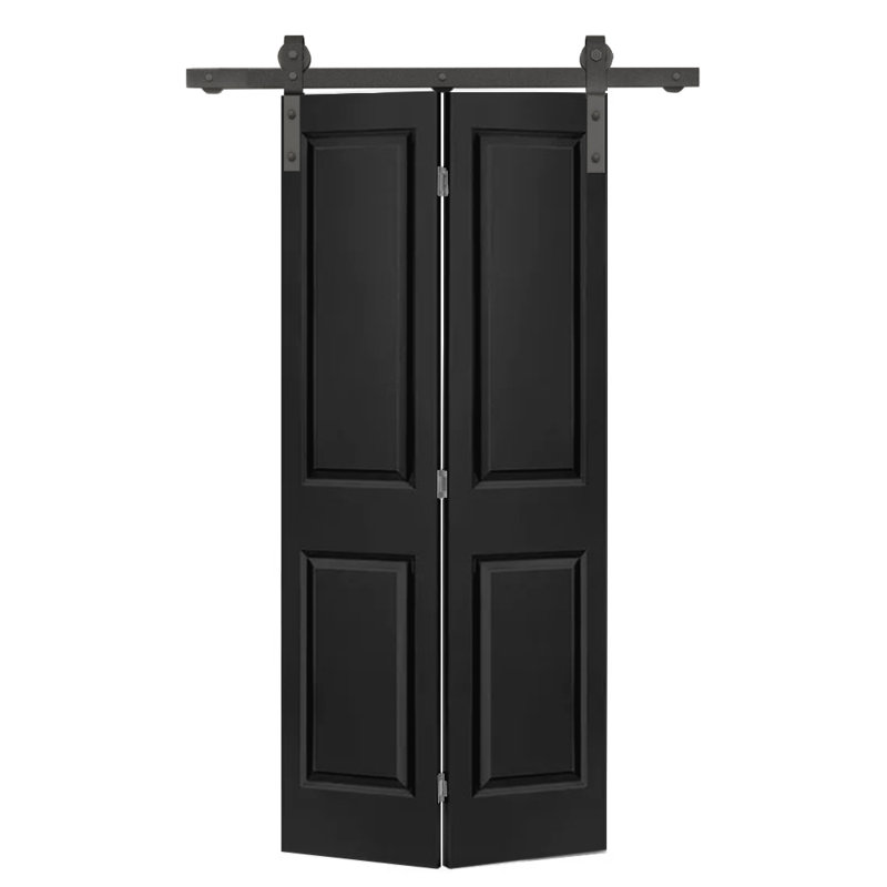 Porte de grange à panneaux en panneau de fibres à densité moyenne et en métal avec quincaillerie d'installation, Noir