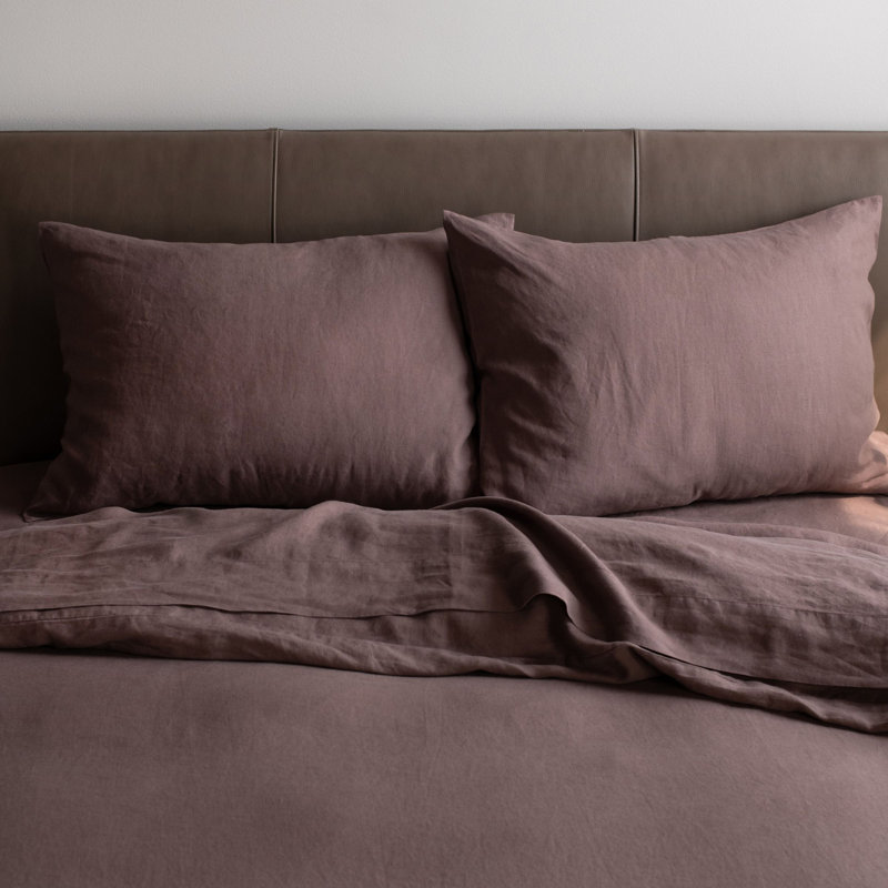 100% French Linen Sheet Set, Clove, Queen Sheet Set with 2 Pillowcases
