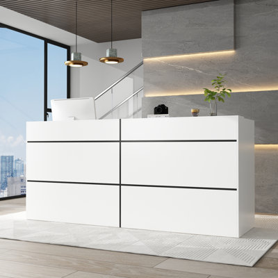 2 Person Rectangle Manufactured Wood Reception Desk With Storage Shelves