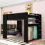 Lit mezzanine en bois avec bureau, lumière, tablettes et port USB