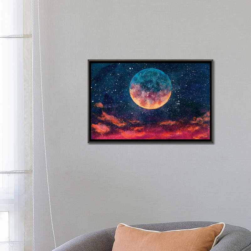 Lune parmi les étoiles dans un univers par Valery Rybakow - impression d'art graphique, H 18 po x l 26 po x P 1,5 po