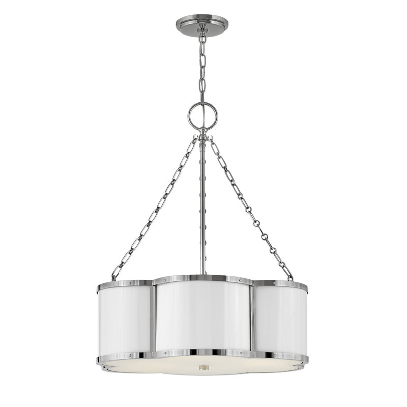 Chance 3-Light Chain-Hung Drum Chandelier w/ Etched Lens, Polished Nickel