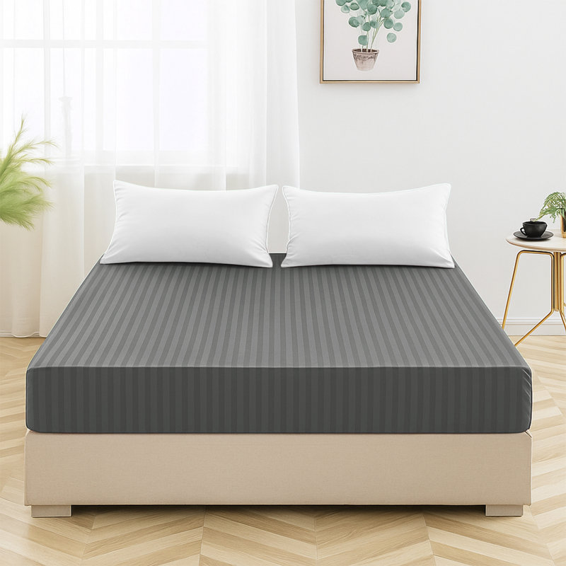 Shaneca Microfiber Striped Fitted Sheet - Ultra-Soft, Fade-Resistant, Deep Pocket Fit, Charcoal, Double (4'6)
