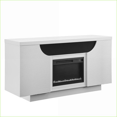 Electric Fireplace 66” Modern Ivory | Freestanding | Solid Wood+MDF