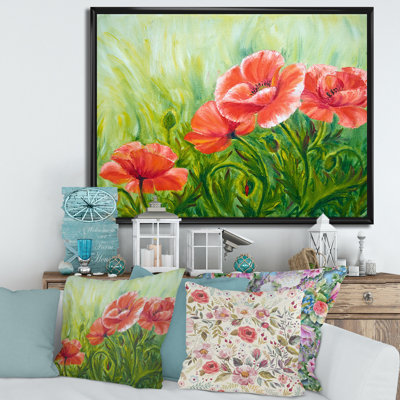 «Red Blossoming Poppies III», peinture sur toile