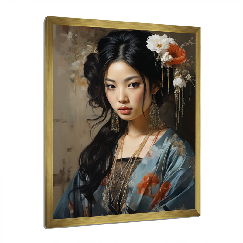 «Caihla Asian Art Geishas Grace I», reproduction sur toile, H 32 po x l 16 po x P 1 po, Encadrement doré