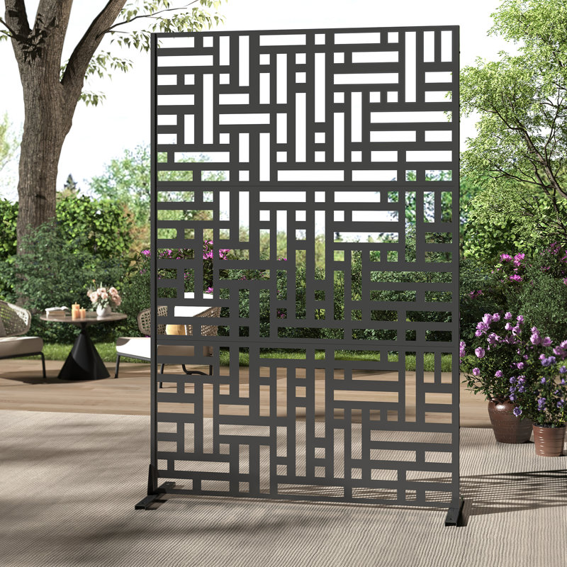 Panneau de clôture décoratif autoportant en métal moderne pour jardin et terrasse, en acier galvanisé, style tissé, antirouille, résistant aux intempéries, facile d'entretien, 119 x 183 cm (47 x 72 pouces).
