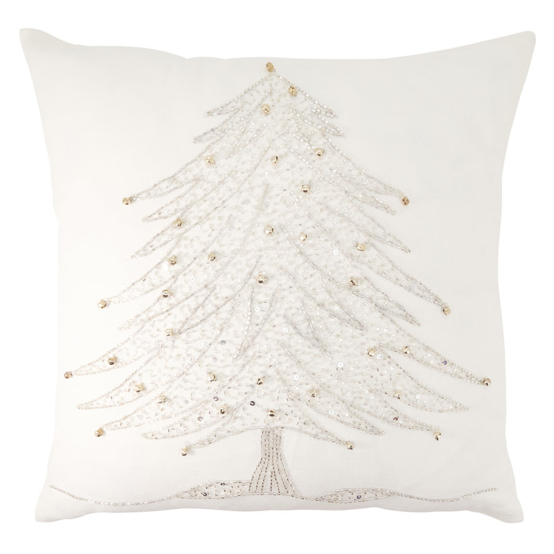Coussin décoratif en duvet d'arbre de Noël perlé, Ivoire Argent