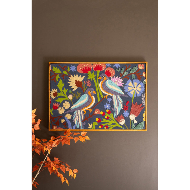  Art mural encadré à la main - oiseaux et fleurs, 28 po de hauteur