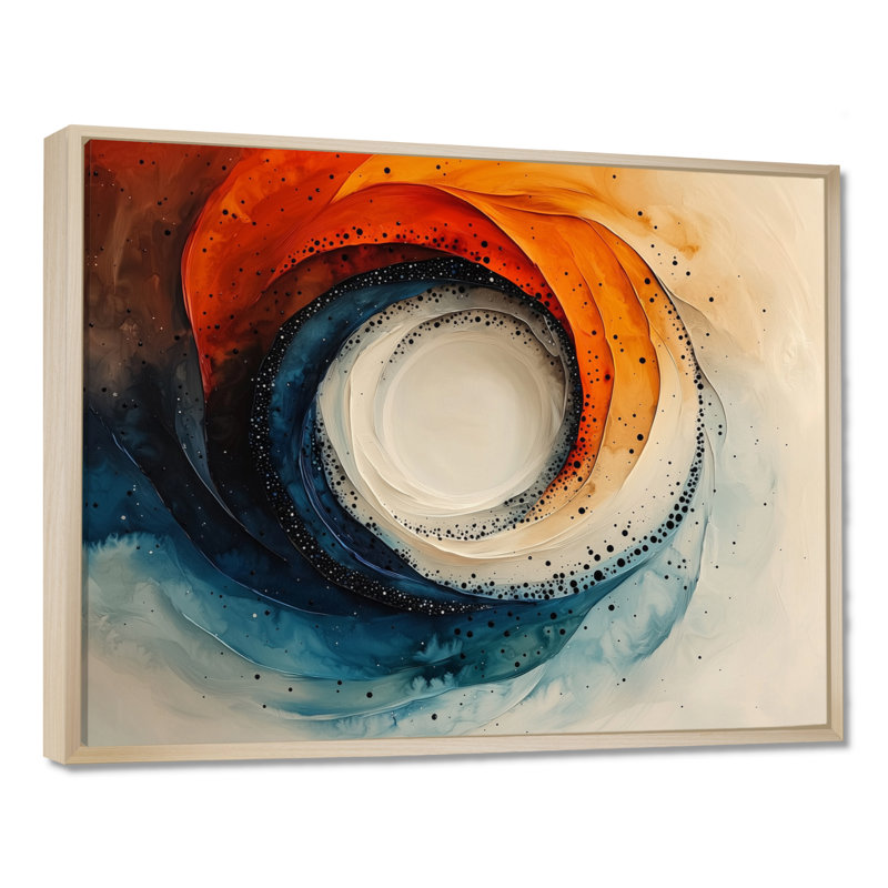 Silent Burst Spiral of Ink II - Abstract Spirals, art mural, H 12 po x l 20 po, Cadre flottant, Naturel