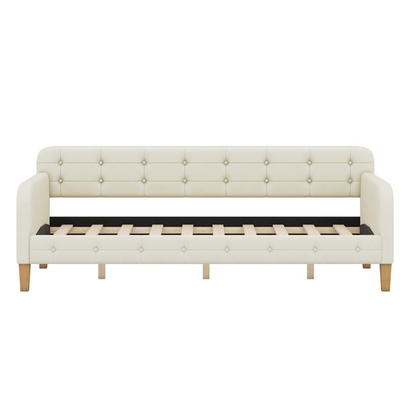Upholstered Daybed With Support Legs, Beige