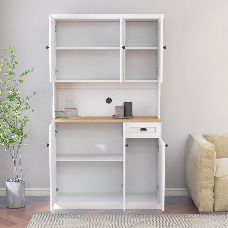 Armoire de cuisine 71 "avec tablettes réglables, autoportante pour le rangement des sacs de farine, 6 portes et 1 tiroir - comptoir de four à micro-ondes blanc,