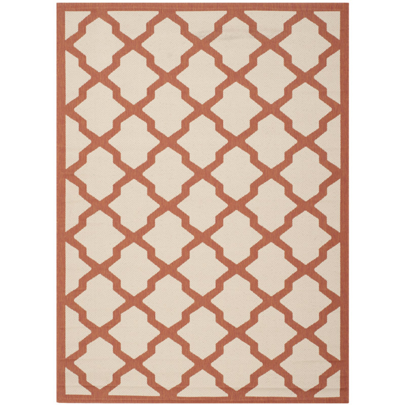 Bordeaux Geometric Beige/Orange Indoor/Outdoor Area Rug, Rectangle 4' x 5'7"