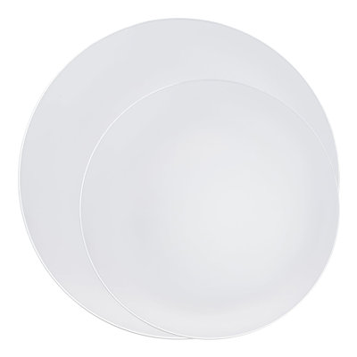 White with Silver Rim Organic Round Disposable Plastic Dinnerware Value Set - 120 Sets