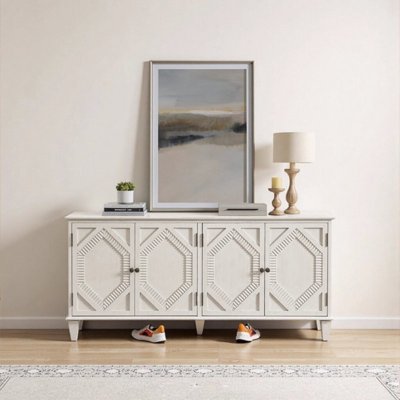Buffet 65,2 "Mid Century Modern Buffet avec rangement, blanc antique, Blanc