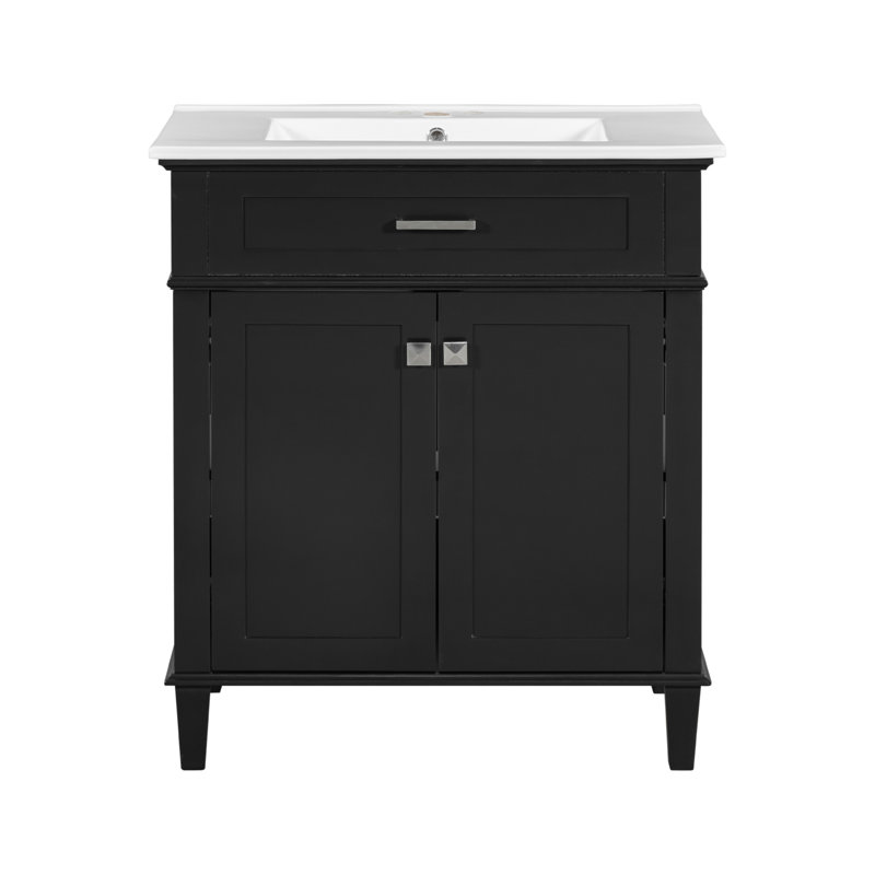 Meuble-lavabo de 30 pouces avec lavabo en céramique, porte à fermeture en douceur et tablettes réglables