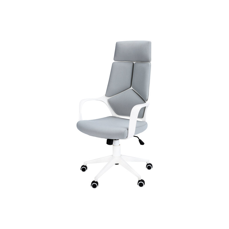 Chaise de bureau à haut dossier avec revêtement gris, fabrication en métal blanc durable, chaise ergonomique en maille et métal, siège très large et profond