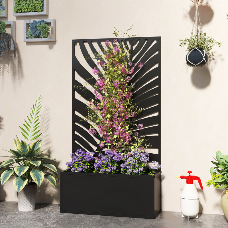 Support à plante en métal noir, 24 x 9,1 x 44,5 po, avec contrôle pratique pour l'espace extérieur