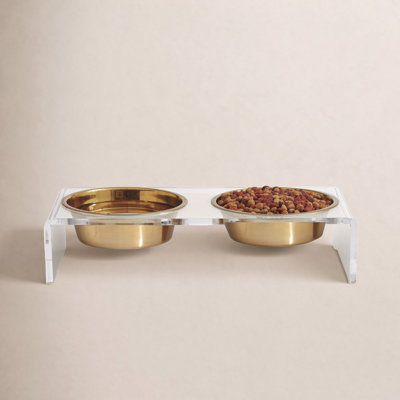 Small Clear Elevated Feeder with Gold Bowls