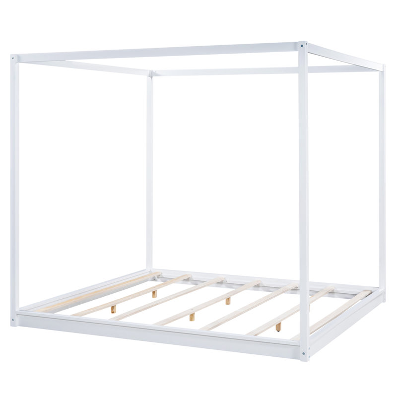 Canopy Platform Bed With Support Legs, White, Queen