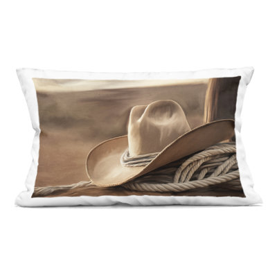White Cowboy Hat Decorative Printed Throw Pillow, design by Kim Allen