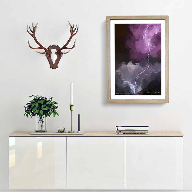 Lightning over Colorado Springs in Abstract - Picture Frame Graphic Art Print, 36cm H x 27cm W x 2cm D, Oak Framed