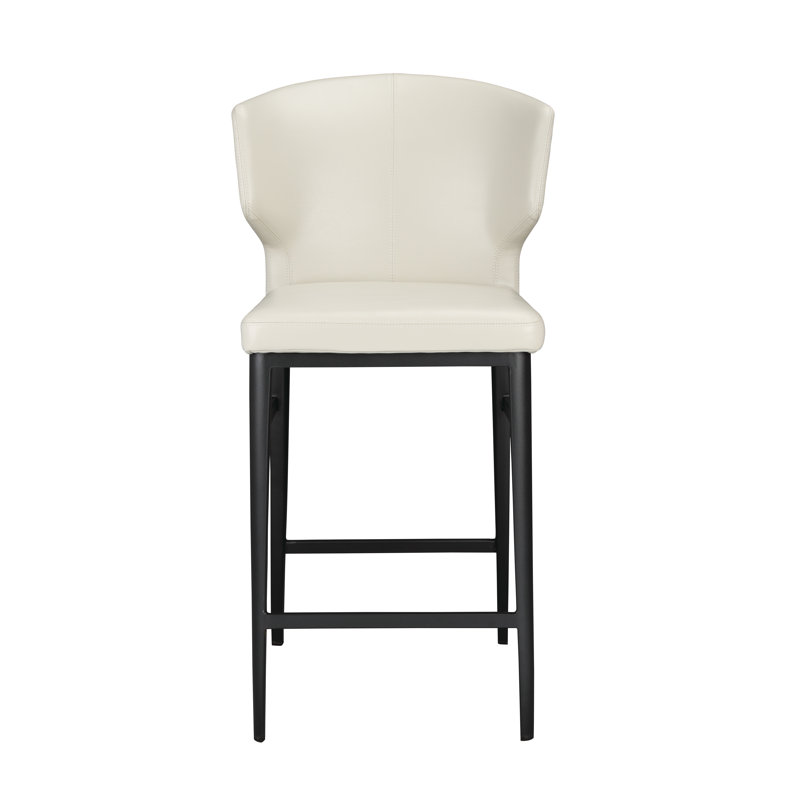 Delaney Upholstered Stool with Metal Frame, Beige Faux Leather, Counter Stool (26" Seat Height)