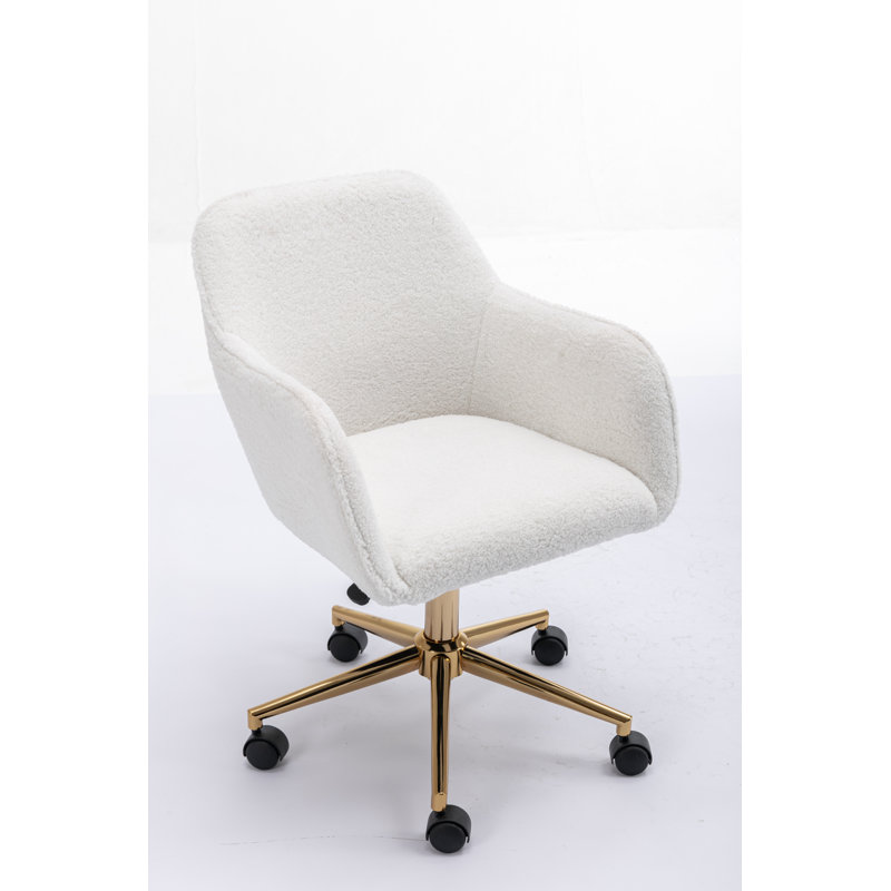 Bollay Fabric Upholstered Swivel Office Chair, White, Teddy