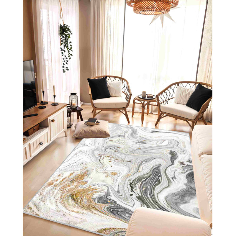 Nyeim Machine Washable Living Room Rug Design 7774 - 5X8 (5'2"X7'5"), Grey