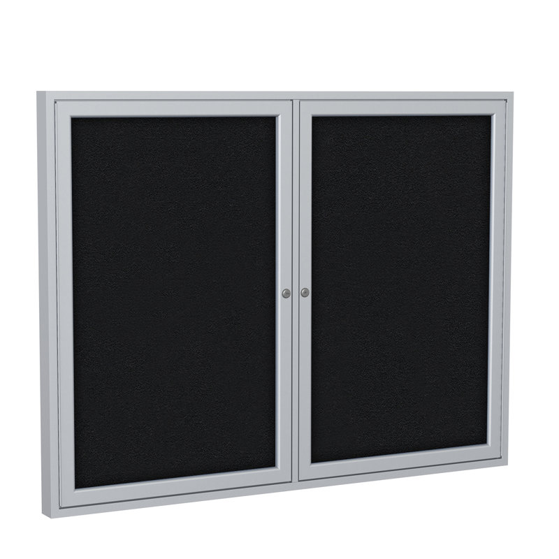 Panneau de bulletin fermé 2 portes, 36 po x 48 po, Satin, Noir