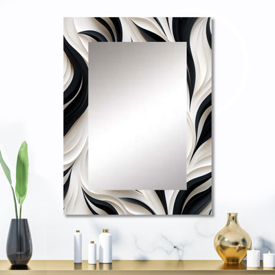 White And Black Minimalist Elegance - striped  Decorative Wall Mirror, Striped, Abstract Large Mirror, Printed Metal Art