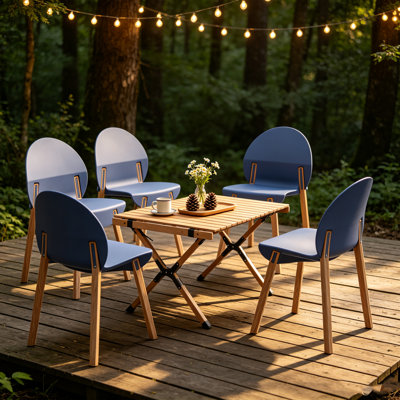 Lot de 4 chaises de salle à manger modernes, siège en polypropylène gris-bleu, pattes en chêne massif rouge, dossier circulaire ergonomique, capacité de charge de 150 kg, chaises d'appoint pour salle à manger ou salon.