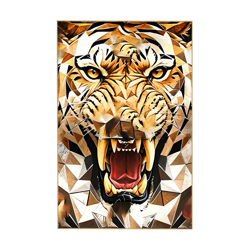 Tapis tissé brun à motif tigre lavable à la machine, Tapis de couloir 4 pi 11 po x 9 pi 10 po inclus