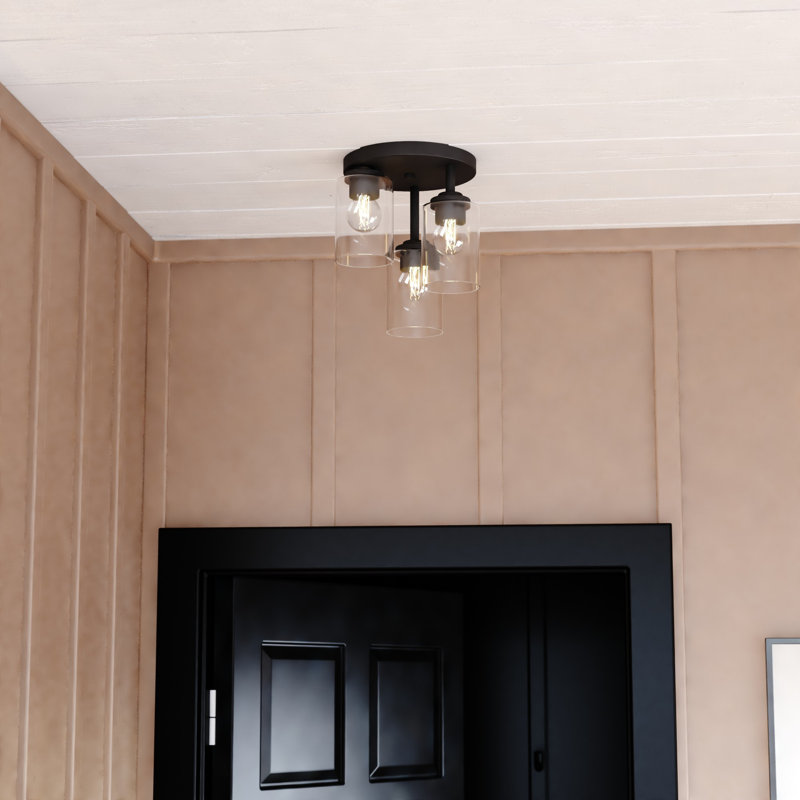 Park Ridge 3-Light 10.5 In. Wide Transitional Cylinder Flush Mount Lighting Fixture, Clear Glass Shade, LED Compatible, For Low Ceilings, Bedroom, Hallway, Kitchen