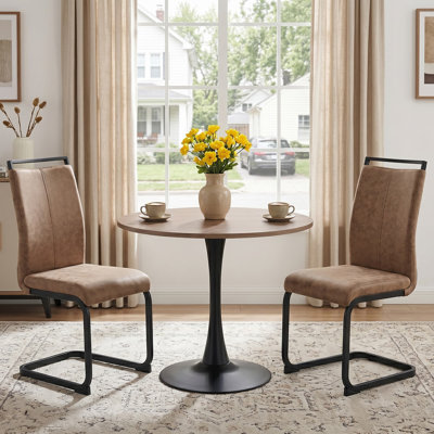 Ensemble de table de salle à manger 32 po pour 2 personnes, table de salle à manger avec base en tulipe robuste avec 2 chaises en tissu technique, idéale pour les petits espaces, peu encombrante