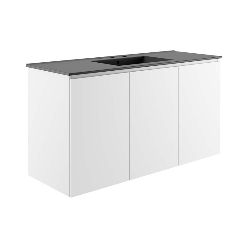 Ensemble de meuble-lavabo mural Bryn, Noir, Blanc