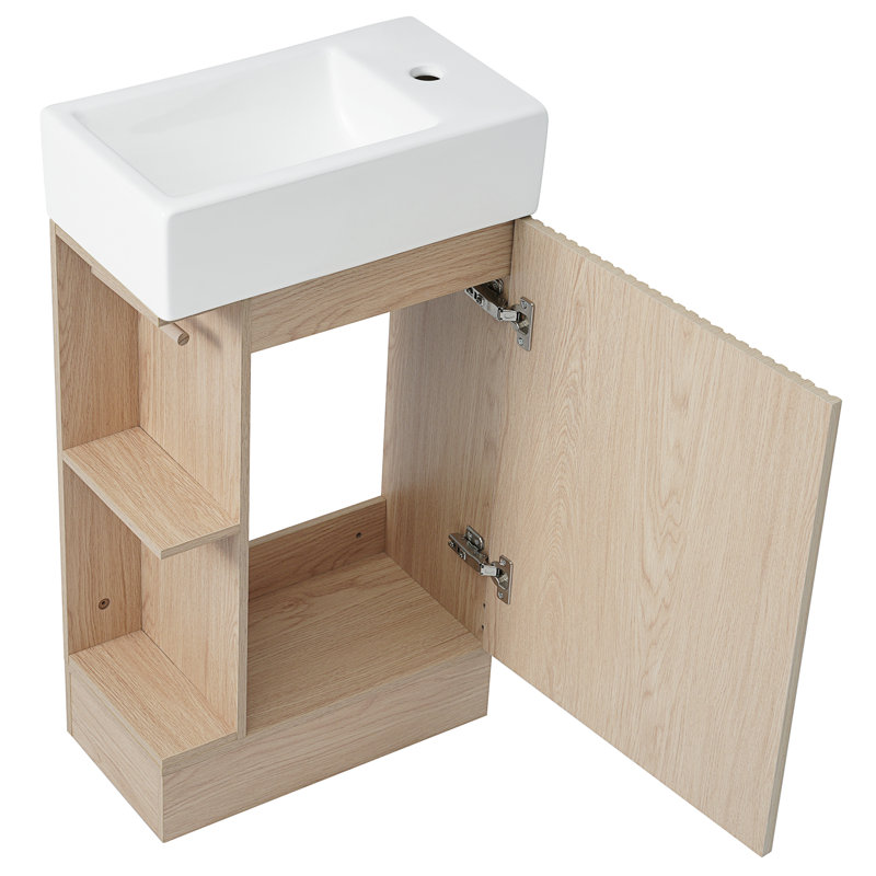 Treydon 18.6'' Single Bathroom Vanity with Ceramic Top, Natural