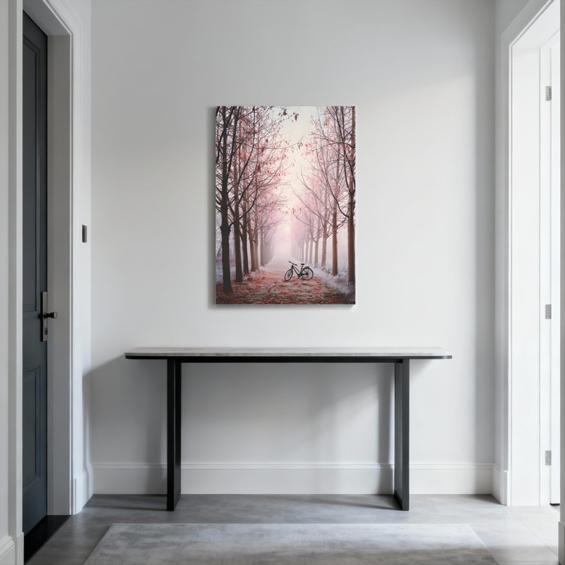 Ensemble de 1 tableau sur toile représentant des arbres d'automne avec un vélo, H 18 po x l 12 po