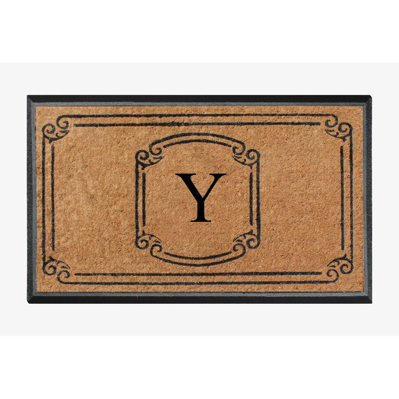 Fabrizia Natural Coir Monogrammed 48" x 30" Non-Slip Outdoor Door Mat, Y