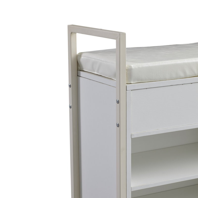 Hoffer 39.37" Shoe Storage Bench, Ancient White