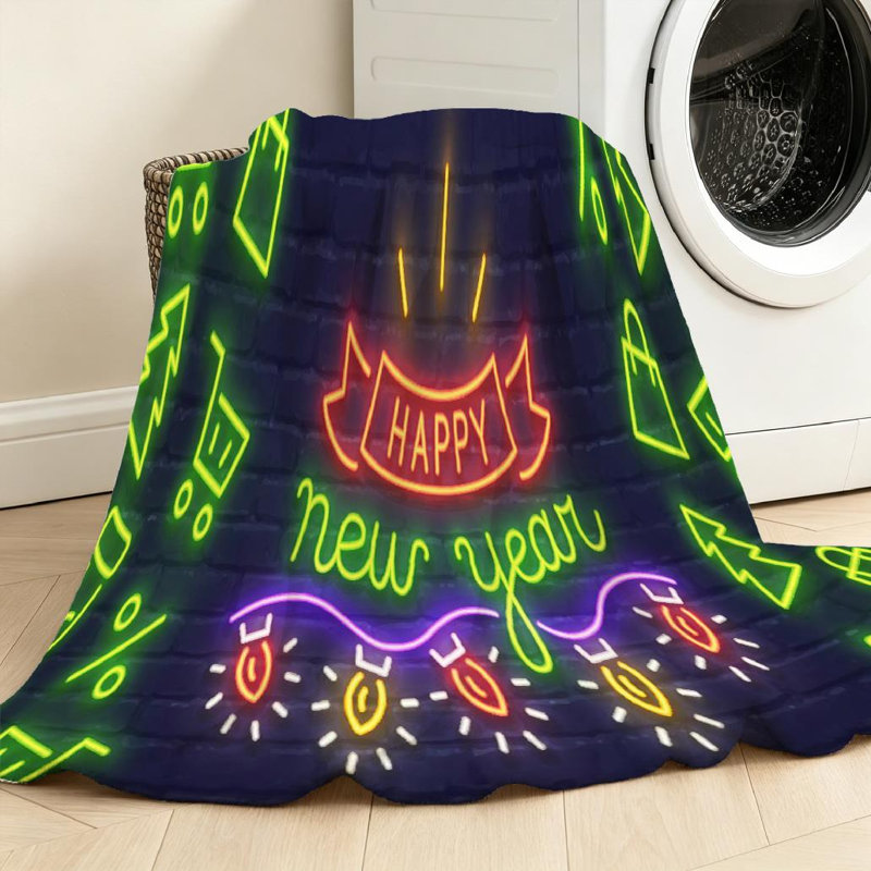 Jeté en flanelle transparente molletonnée, lettrage néon Merry, Jeté 50 po x 60 po