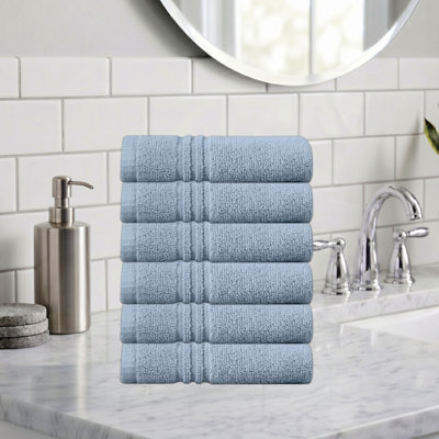 Ensemble de serviettes de bain 100% coton 100% coton zéro torsion Robbs Home Weavers 500GSM, 13 po x 13 po (6) (6 serviettes de toilette), bleu