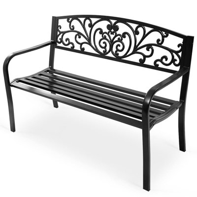 Patio With Curved Seat& Armrests Metal Park Bench