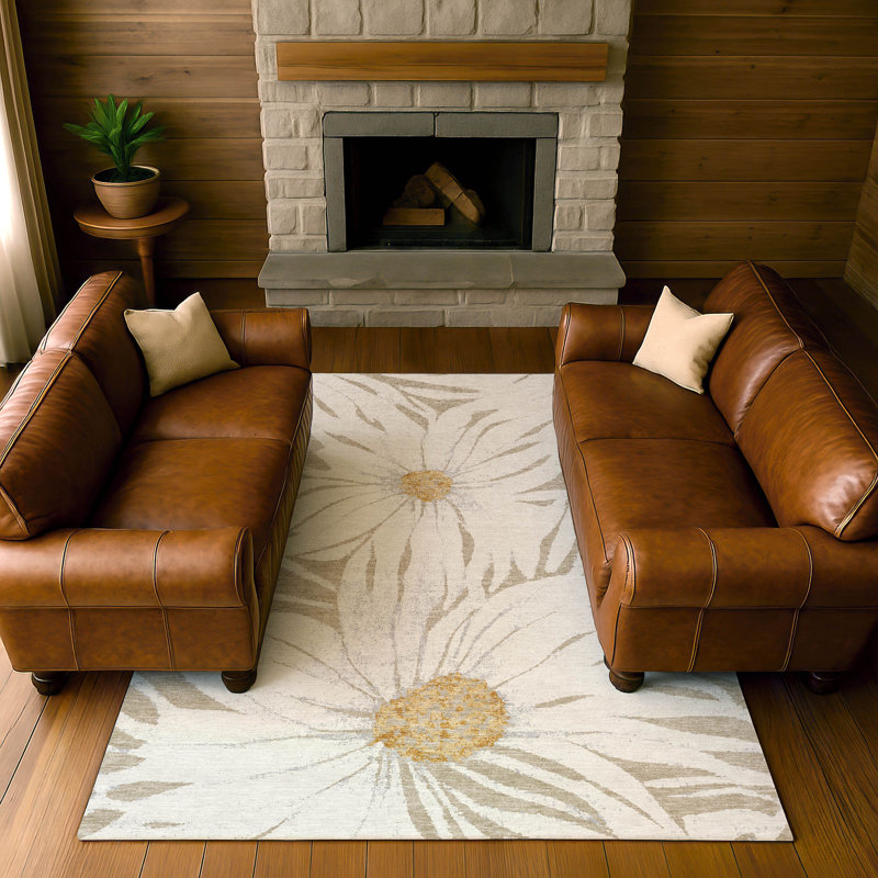 Premium Machine Washable Mayfield AMF2263 Floral Rug, 8' x 10', Beige