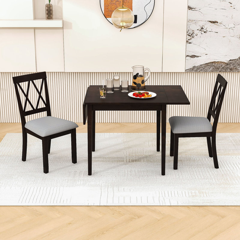 Ensemble de salle à manger extensible peu encombrant - table à abattants pliable avec 2 chaises rembourrées, Espresso